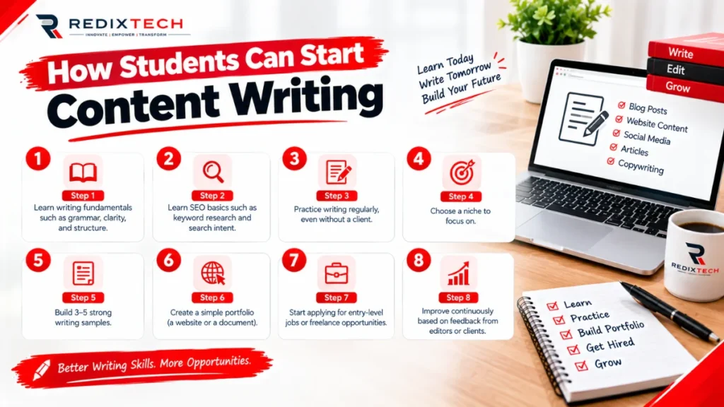 Students learning how to start a content writing career