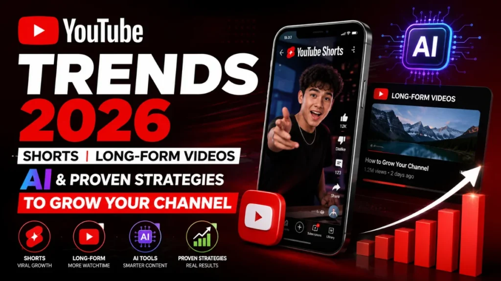 YouTube trends 2026 including Shorts, long-form videos, AI tools and strategies to grow a YouTube channel