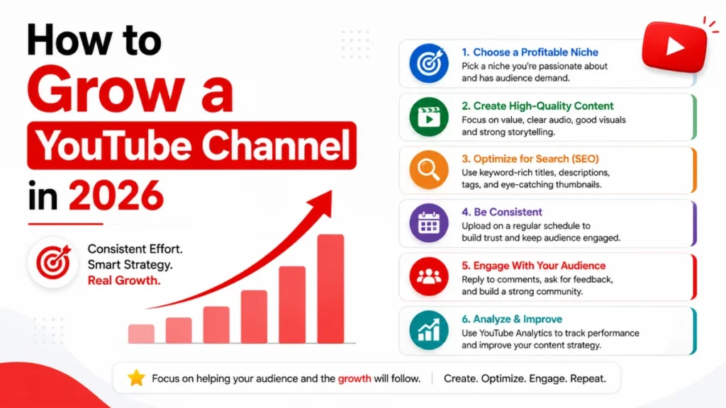 How to grow a YouTube channel in 2026 using SEO, quality content, consistency and audience engagement