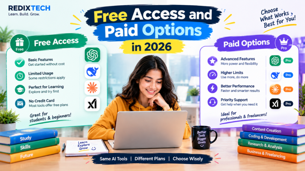 Free and paid AI tool options in 2026
