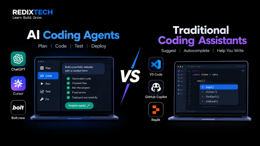 AI coding agents vs traditional coding assistants comparison
